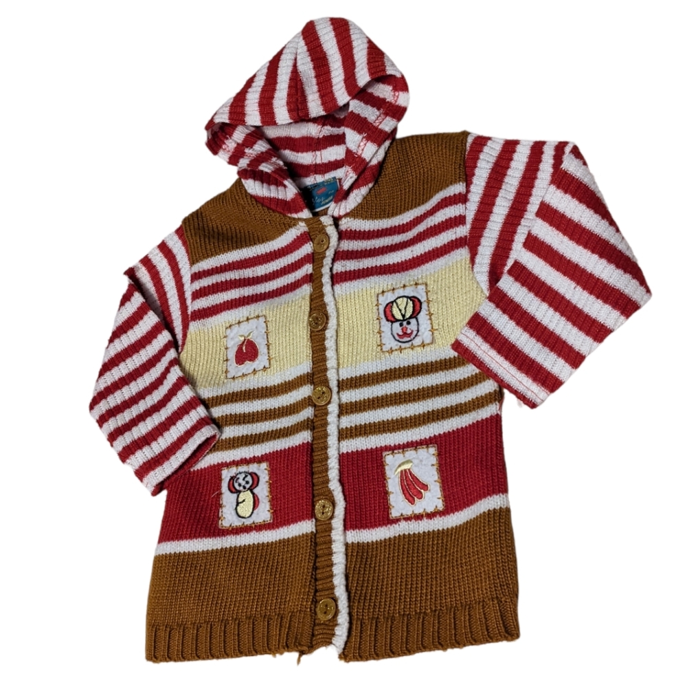 Yes Holiday Patchwork Hooded Button Up Sweater 12-18M